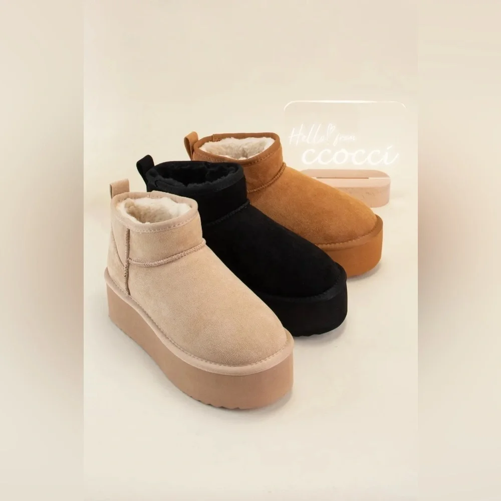 Ccocci Margot Chunky Platform Fur-Lined Micro Mini Boots – Size 7 NWOT
